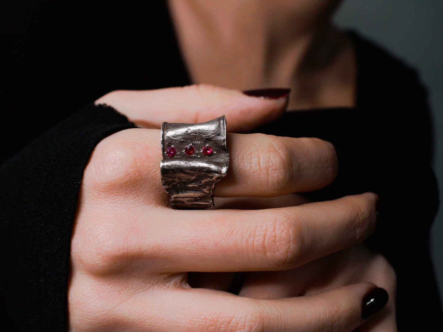 Sapphire Wide Silver Ring