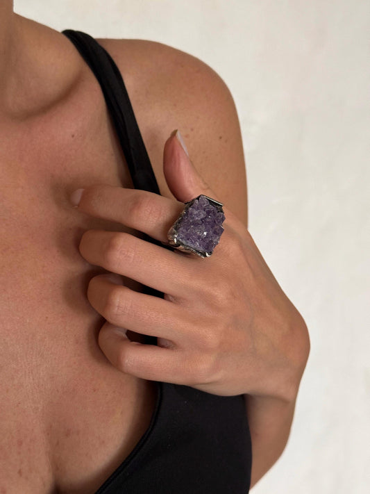 Raw Amethyst Silver Ring